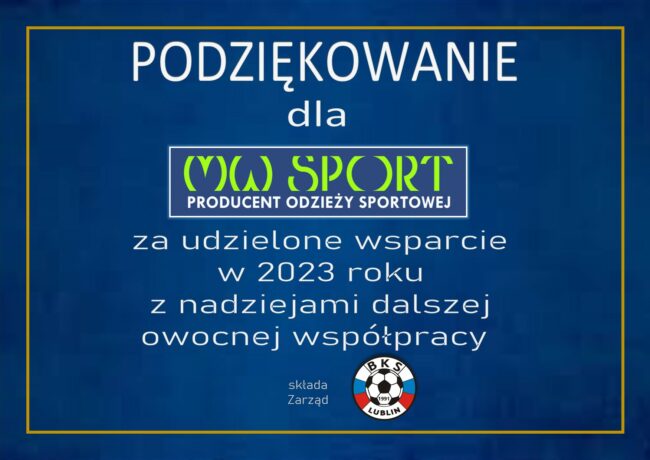Podziękowanie MW Sport