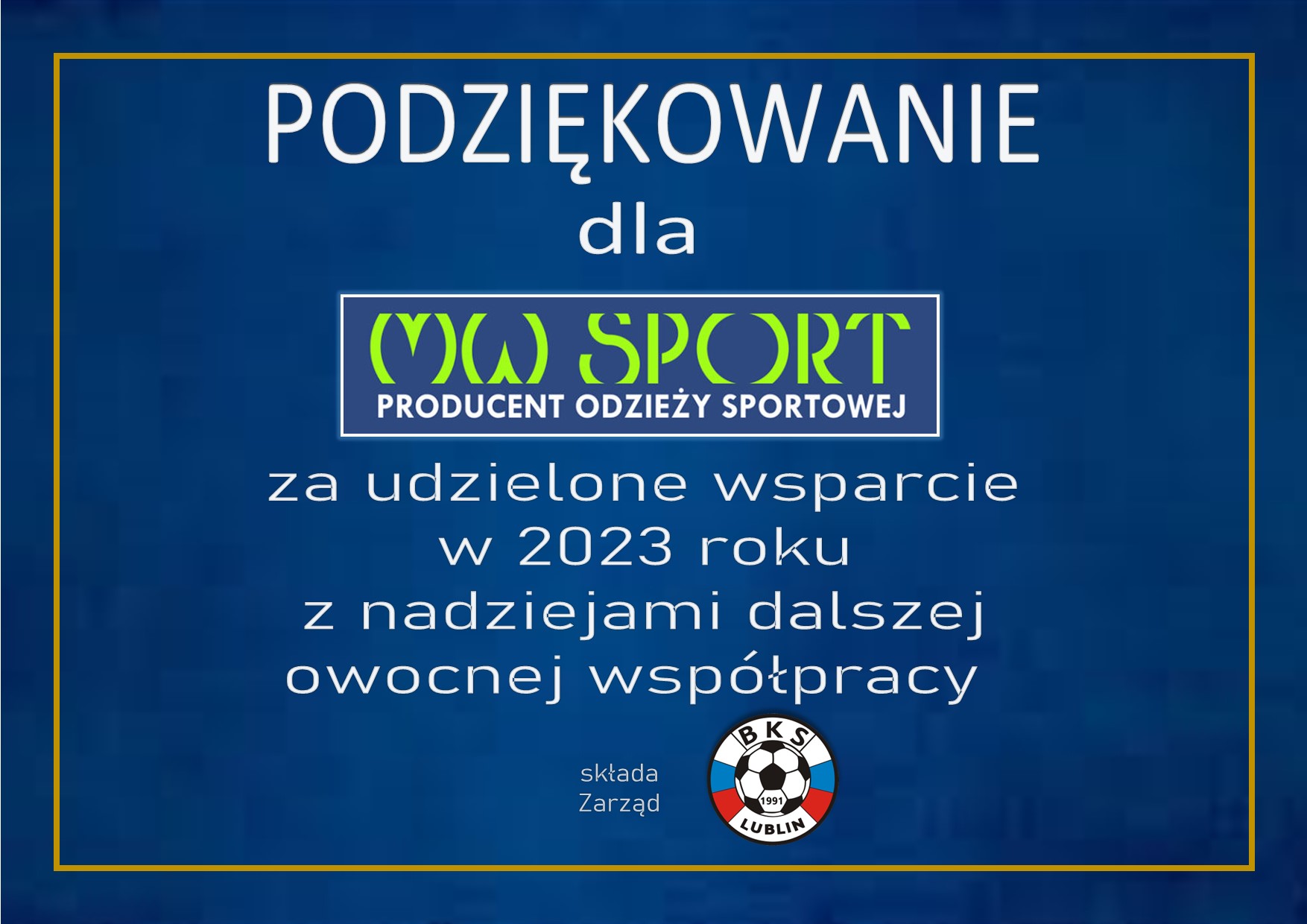 Podziękowanie MW Sport